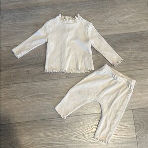 Old Navy Cream Ribbed Kids Two-Piece Pajama Set